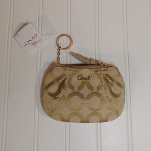 Coach NWT Signature LightKhaki Keychain Coin Purse